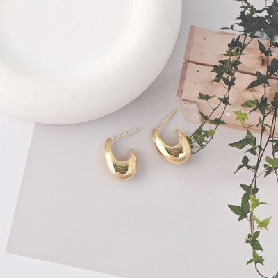 C Shape Earrings | 18K Gold Plated， S925 Sterling Silver Ear Pin, Finished Earring