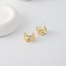 Load image into Gallery viewer, C Shape Earrings | Hammered Post Earrings, 18K Gold Plated, S925 Sterling Silver Ear Pin, Finished Earring
