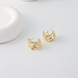 C Shape Earrings | Hammered Post Earrings, 18K Gold Plated, S925 Sterling Silver Ear Pin, Finished Earring