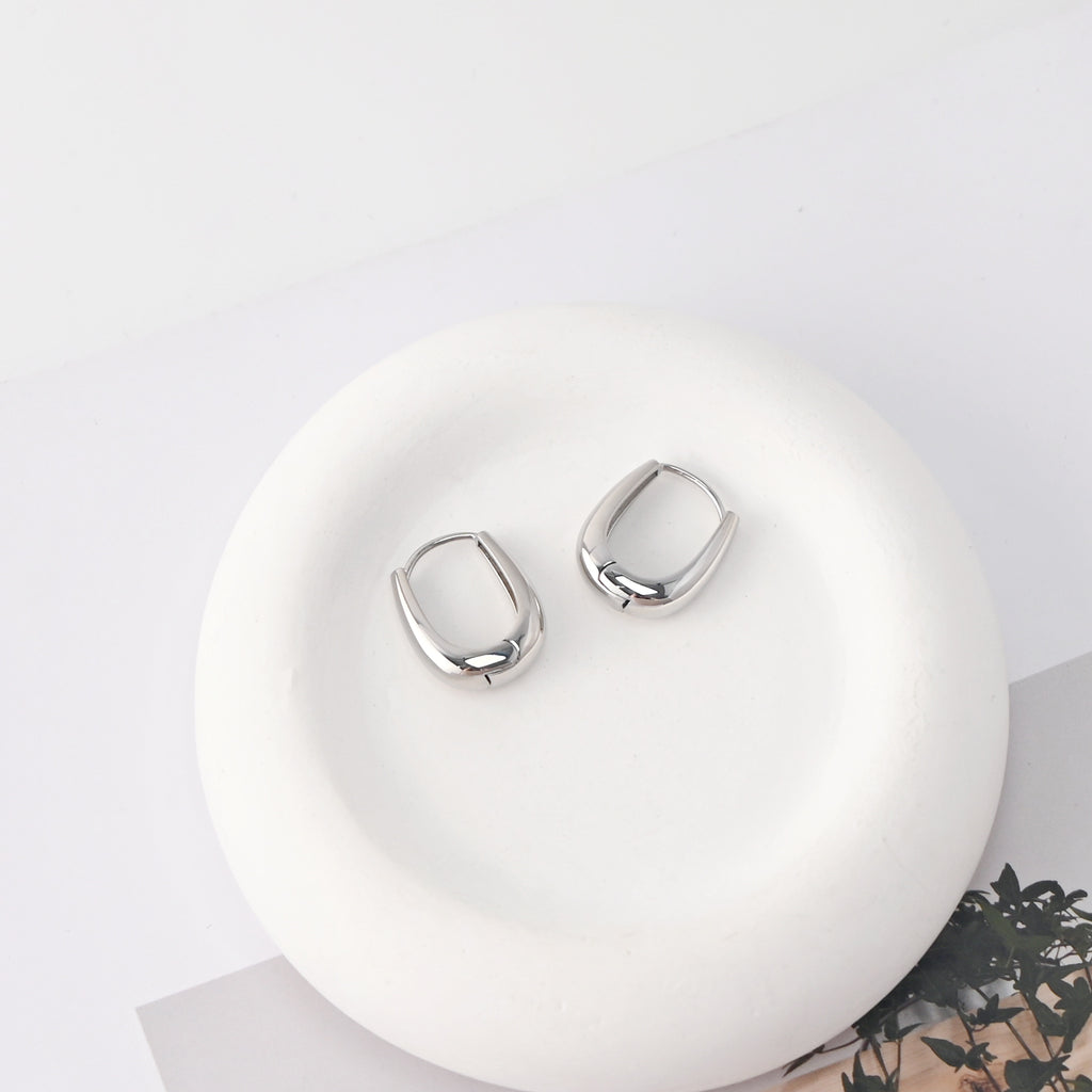 Rhodium Plated Hoop Earrings, Silver Color Oval Hoops,Hoop Earrings | Finished Earrings
