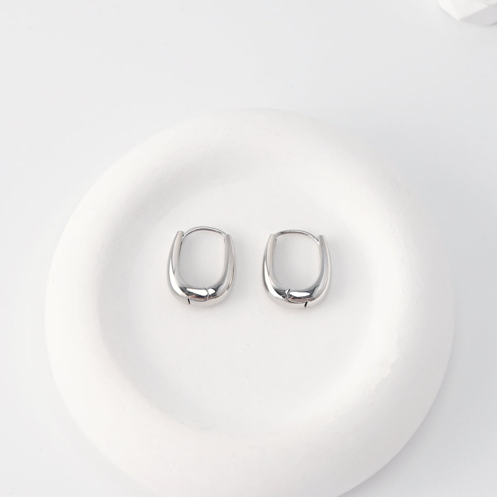 Rhodium Plated Hoop Earrings, Silver Color Oval Hoops,Hoop Earrings | Finished Earrings
