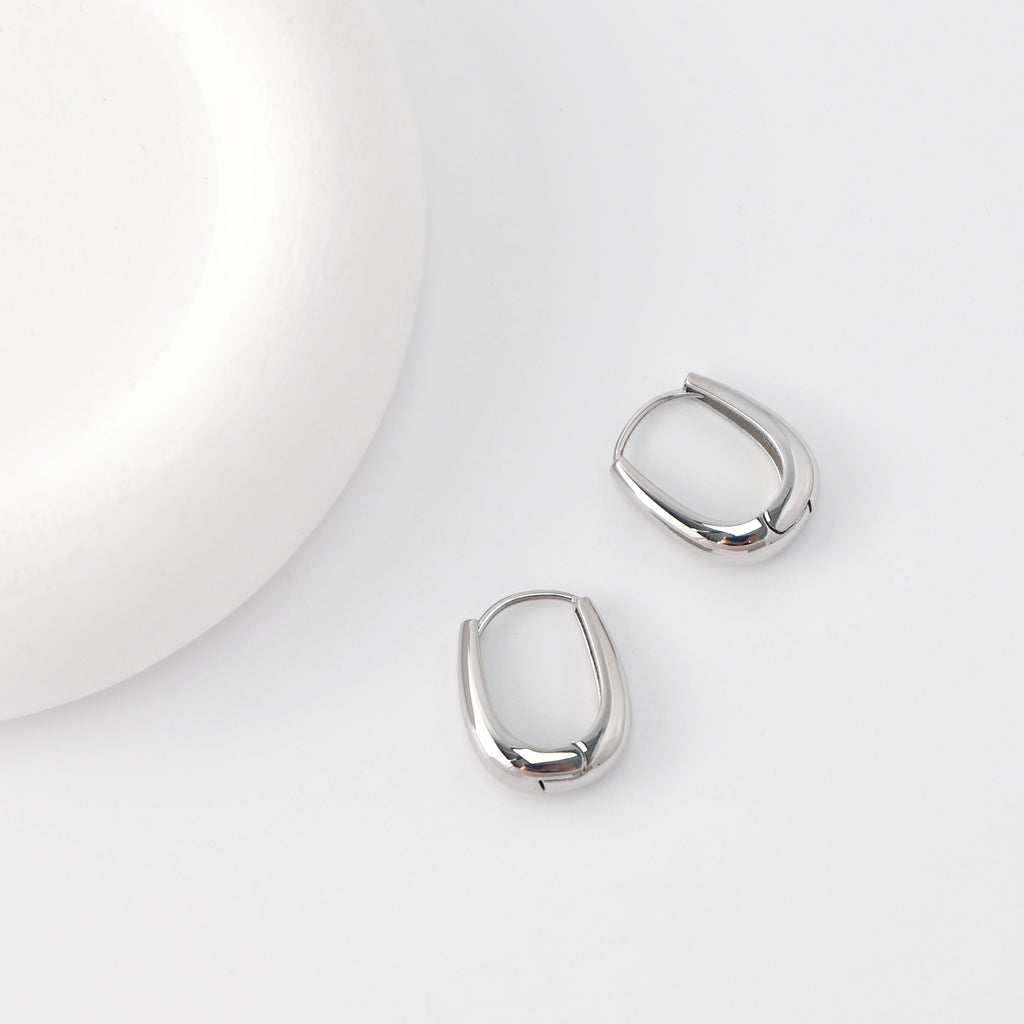 Rhodium Plated Hoop Earrings, Silver Color Oval Hoops,Hoop Earrings | Finished Earrings