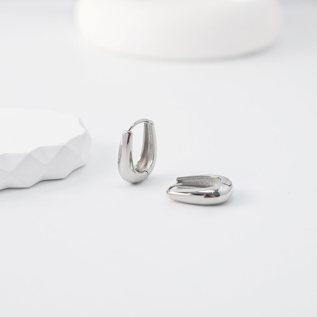 Rhodium Plated Hoop Earrings, Silver Color Oval Hoops,Hoop Earrings | Finished Earrings