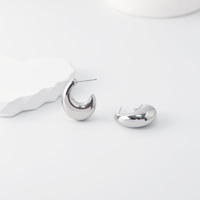 C Shape Earrings | Rhodium Plated, Post Earring, S925 Sterling Silver Ear Pin, Finished Earring