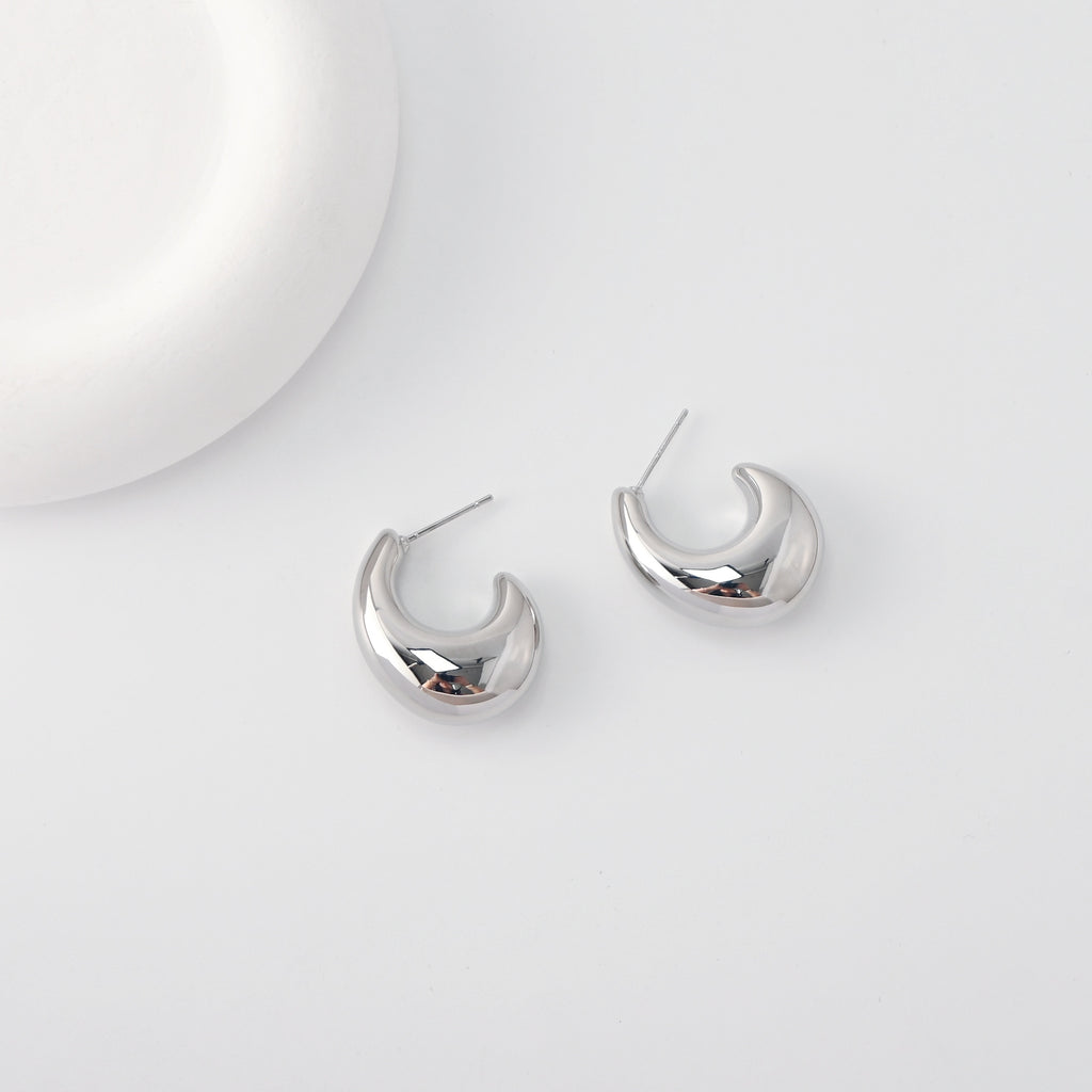 C Shape Earrings | Rhodium Plated, Post Earring, S925 Sterling Silver Ear Pin, Finished Earring