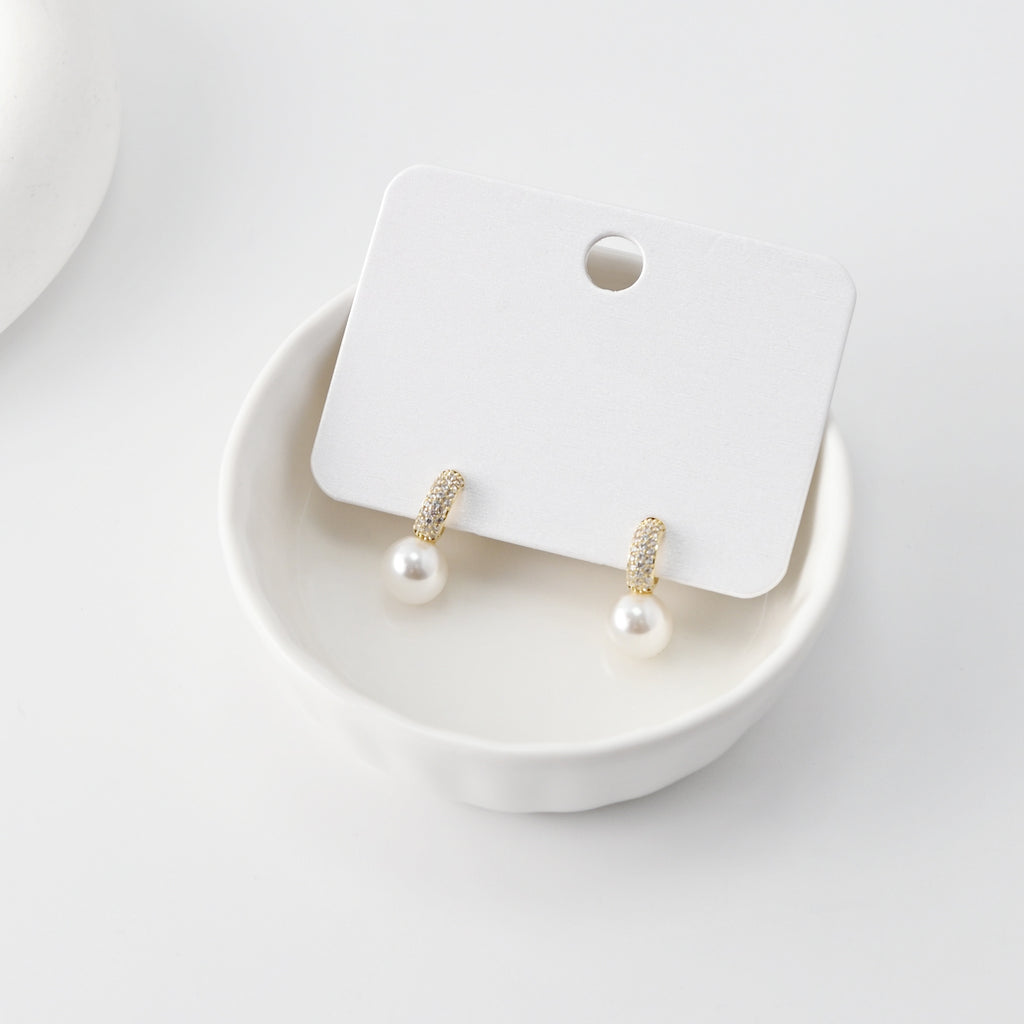 C Shape Earrings | ABS Pearl & Zircon Inlaid, 18K Gold Plated S925 Sterling Silver Post, Finished Earring