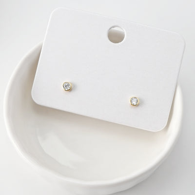 Tiny Stud Earrings, Round Zircon Stone Inlaid, 18K Gold Plated, S925 Ear Pin |Finished Earring