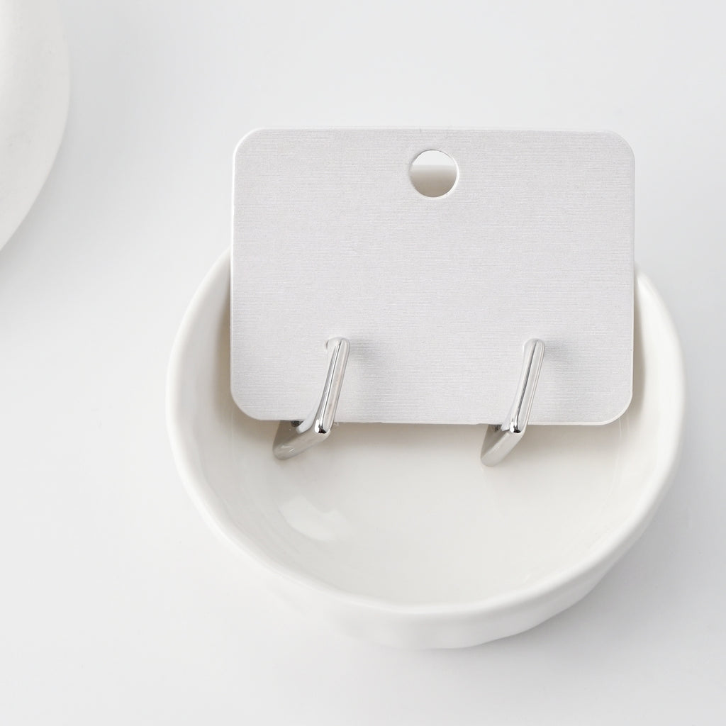 C Shape Earrings | Rhodium Plated,  Pleated Post Earring, S925 Sterling Silver Ear Pin, Finished Earring