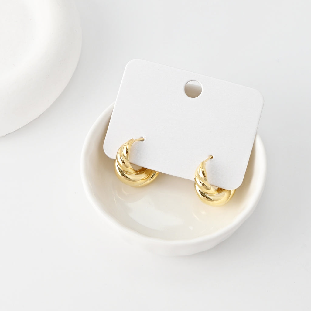 18K Gold-Plated Hoop Earrings, Round Hoops, Twisted Hoop Earrings | Finished Earrings