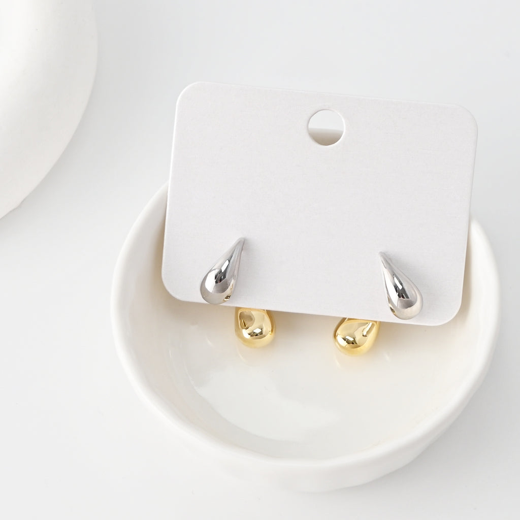 Teardrop Stud Earrings for Women, 18K Gold Plated Two-Tone Gold & Silver, S925 Silver Ear Pin, Designer Style Hypoallergenic | Finished Earrings