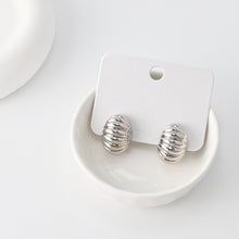 Load image into Gallery viewer, C Shape Earrings | Rhodium Plated,  Pleated Post Earring, S925 Sterling Silver Ear Pin, Finished Earring
