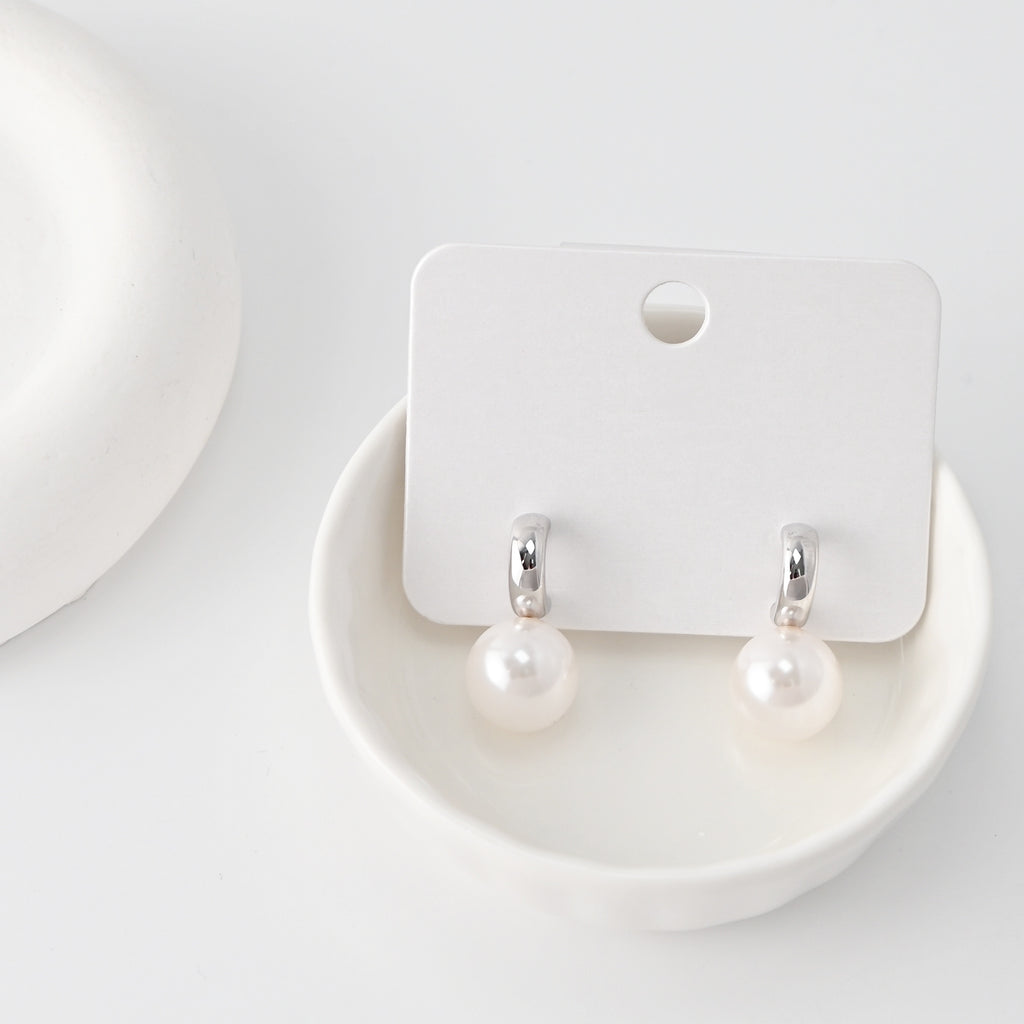C Shape Earrings | ABS Pearl Rhodium Plated, S925 Sterling Silver Ear Pin, Finished Earrings