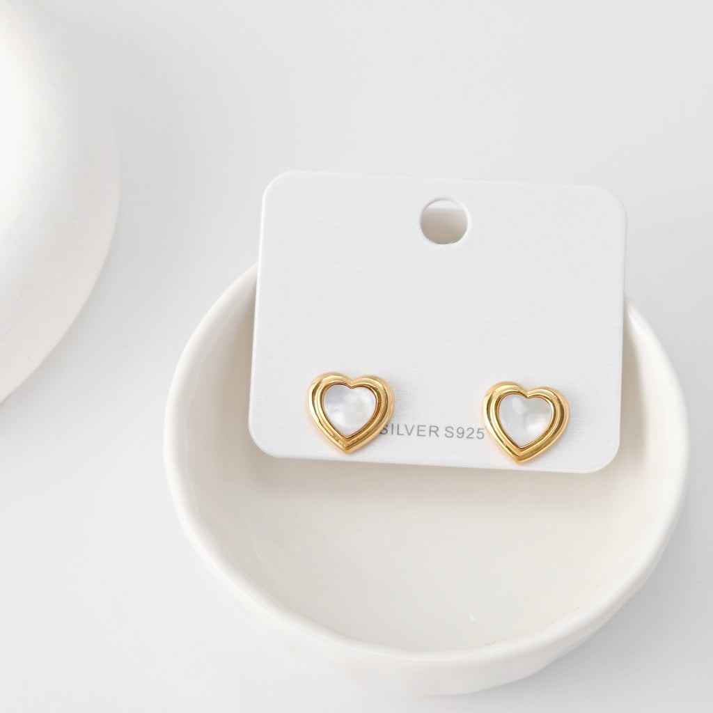 18K Gold Plated Heart Post Earrings, Sterling Silver Made, MOP Heart Post| Finished Earrings