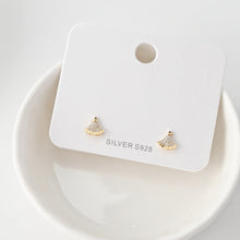 Load image into Gallery viewer, S925 Sterling Silver Stud Earrings, Fan-Shaped CZ Pave, 18K Gold Plated Earring | Finished Earrings