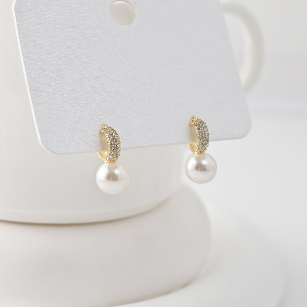 C Shape Earrings | ABS Pearl & Zircon Inlaid, 18K Gold Plated S925 Sterling Silver Post, Finished Earring