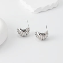 Load image into Gallery viewer, C Shape Earrings | Rhodium Plated,  Pleated Post Earring, S925 Sterling Silver Ear Pin, Finished Earring