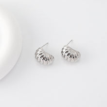 Load image into Gallery viewer, C Shape Earrings | Rhodium Plated,  Pleated Post Earring, S925 Sterling Silver Ear Pin, Finished Earring