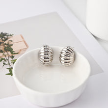 Load image into Gallery viewer, C Shape Earrings | Rhodium Plated,  Pleated Post Earring, S925 Sterling Silver Ear Pin, Finished Earring