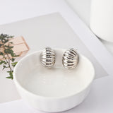 C Shape Earrings | Rhodium Plated,  Pleated Post Earring, S925 Sterling Silver Ear Pin, Finished Earring