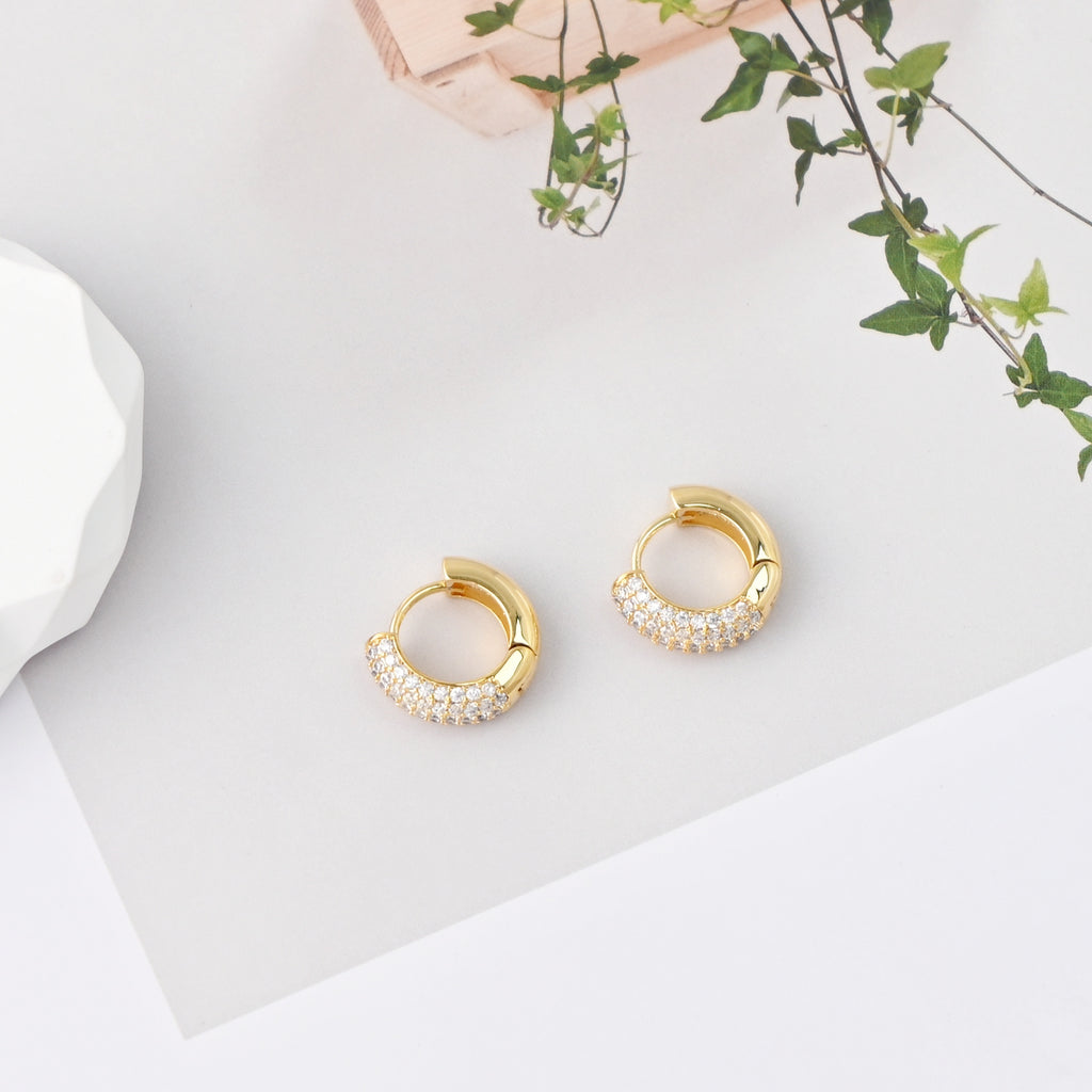 18K Gold-Plated Hoop Earrings, CZ Pave Round Hoops, Hoop Earrings | Finished Earrings