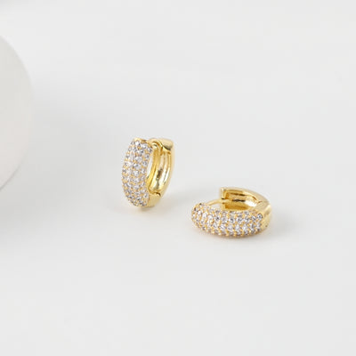 18K Gold-Plated Hoop Earrings, CZ Pave Round Hoops, Hoop Earrings | Finished Earrings