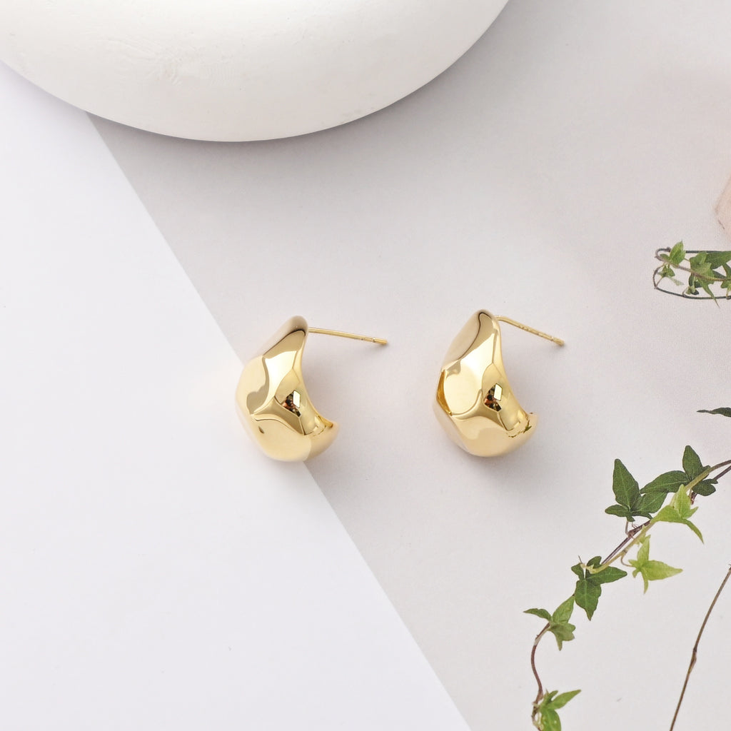 C Shape Earrings | 18K Gold Plated, S925 Sterling Silver Ear Pin, Finished Earring