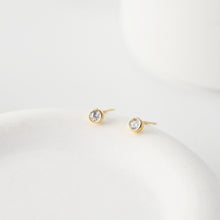Load image into Gallery viewer, Tiny Stud Earrings, Round Zircon Stone Inlaid, 18K Gold Plated, S925 Ear Pin |Finished Earring