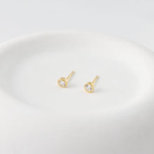Load image into Gallery viewer, Tiny Stud Earrings, Round Zircon Stone Inlaid, 18K Gold Plated, S925 Ear Pin |Finished Earring