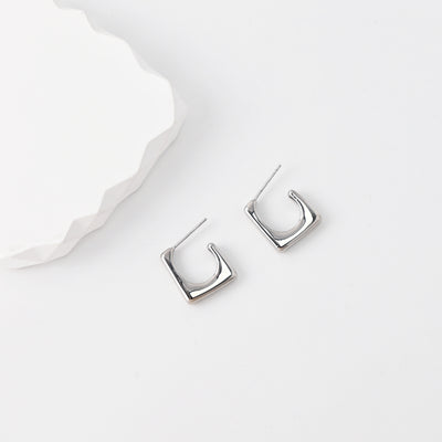 C Shape Earrings | Rhodium Plated,  Pleated Post Earring, S925 Sterling Silver Ear Pin, Finished Earring
