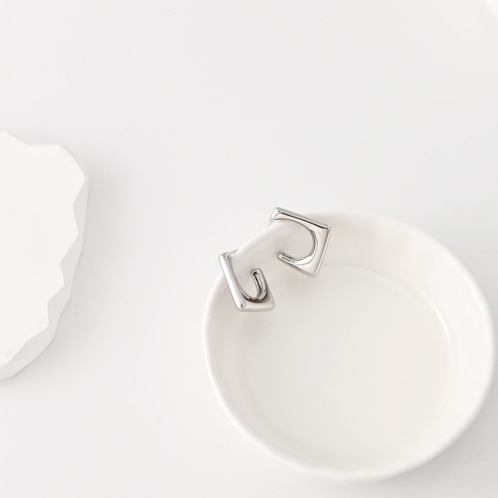 C Shape Earrings | Rhodium Plated,  Pleated Post Earring, S925 Sterling Silver Ear Pin, Finished Earring