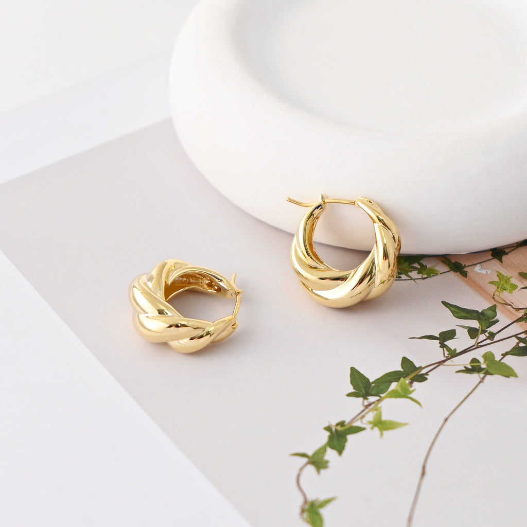 18K Gold-Plated Hoop Earrings, Round Hoops, Twisted Hoop Earrings | Finished Earrings