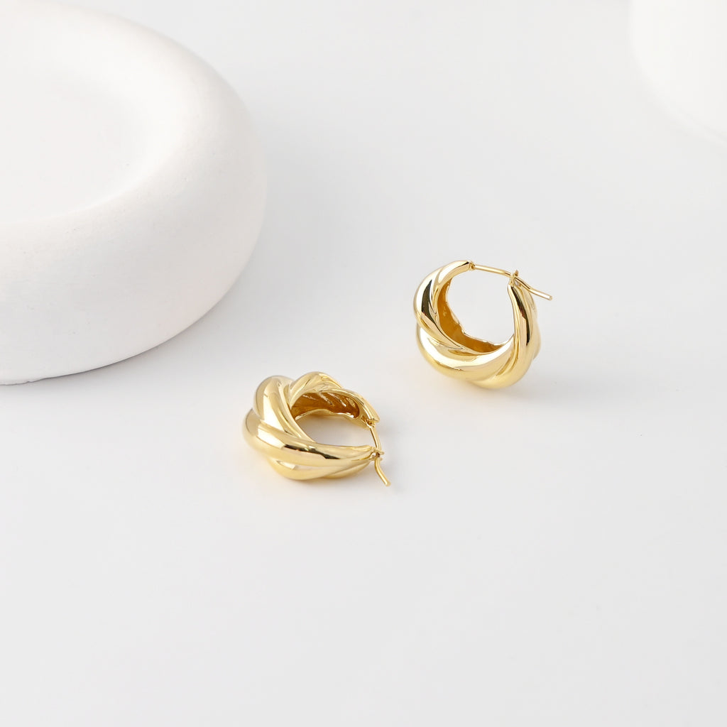 18K Gold-Plated Hoop Earrings, Round Hoops, Twisted Hoop Earrings | Finished Earrings