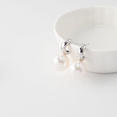 C Shape Earrings | ABS Pearl Rhodium Plated, S925 Sterling Silver Ear Pin, Finished Earrings