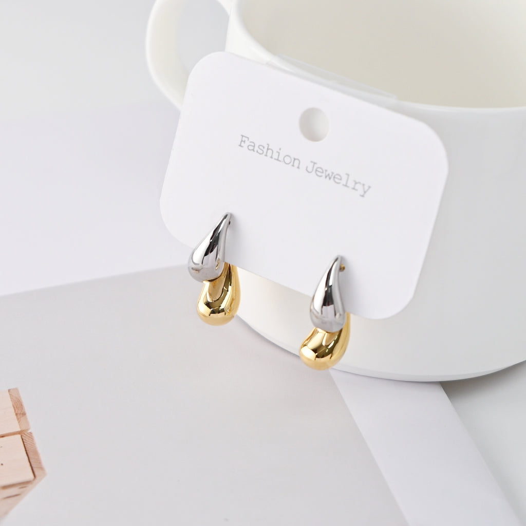 Teardrop Stud Earrings for Women, 18K Gold Plated Two-Tone Gold & Silver, S925 Silver Ear Pin, Designer Style Hypoallergenic | Finished Earrings