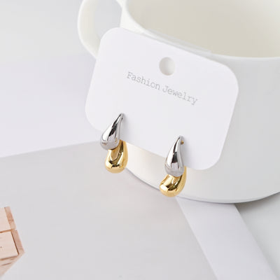 Teardrop Stud Earrings for Women, 18K Gold Plated Two-Tone Gold & Silver, S925 Silver Ear Pin, Designer Style Hypoallergenic | Finished Earrings