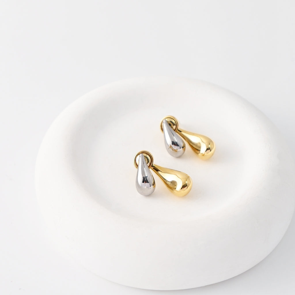 Teardrop Stud Earrings for Women, 18K Gold Plated Two-Tone Gold & Silver, S925 Silver Ear Pin, Designer Style Hypoallergenic | Finished Earrings