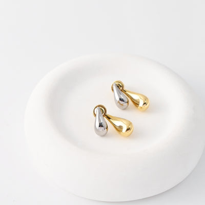 Teardrop Stud Earrings for Women, 18K Gold Plated Two-Tone Gold & Silver, S925 Silver Ear Pin, Designer Style Hypoallergenic | Finished Earrings