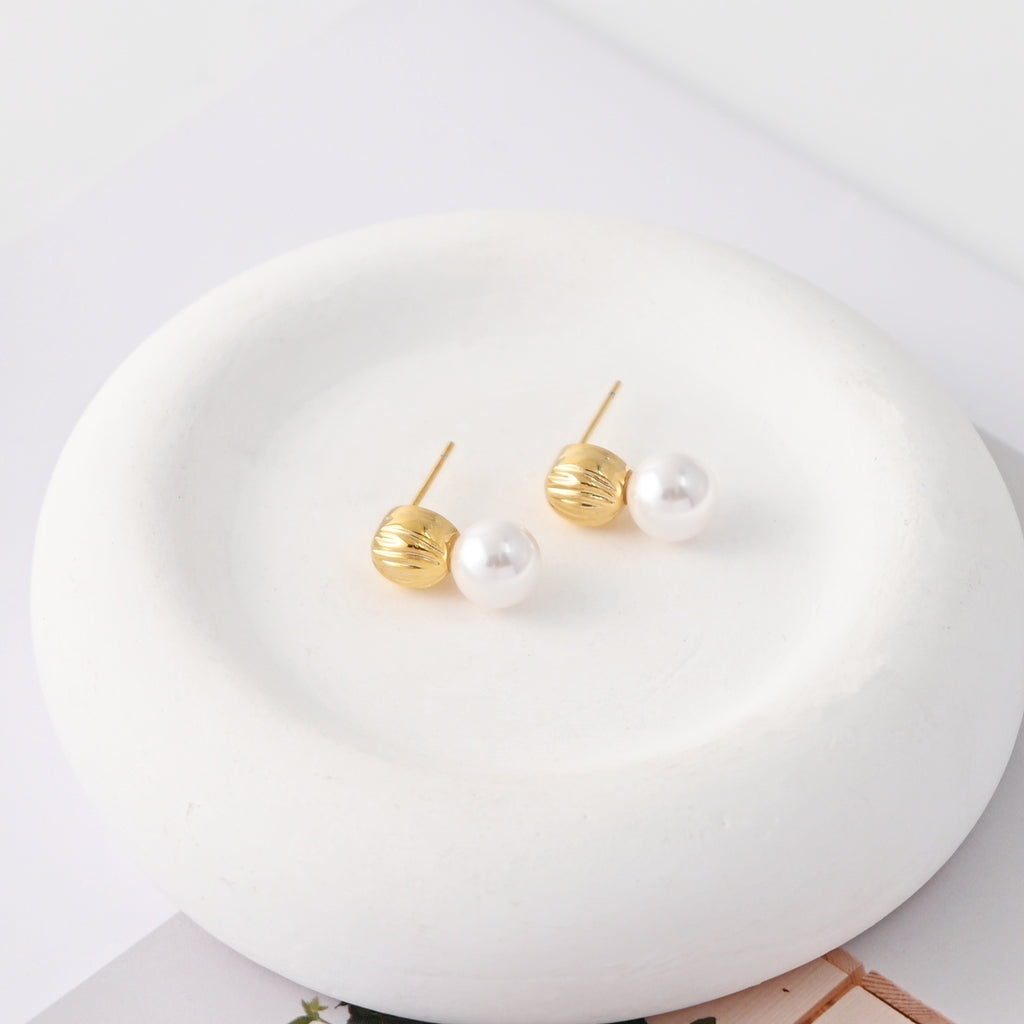 Stud Earrings | ABS Pearl, 18K Gold Plated, S925 Silver Ear Pin, Finished Earring