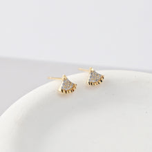 Load image into Gallery viewer, S925 Sterling Silver Stud Earrings, Fan-Shaped CZ Pave, 18K Gold Plated Earring | Finished Earrings