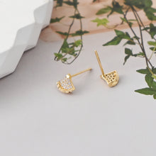 Load image into Gallery viewer, S925 Sterling Silver Stud Earrings, Fan-Shaped CZ Pave, 18K Gold Plated Earring | Finished Earrings
