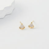 S925 Sterling Silver Stud Earrings, Fan-Shaped CZ Pave, 18K Gold Plated Earring | Finished Earrings