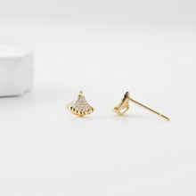 Load image into Gallery viewer, S925 Sterling Silver Stud Earrings, Fan-Shaped CZ Pave, 18K Gold Plated Earring | Finished Earrings