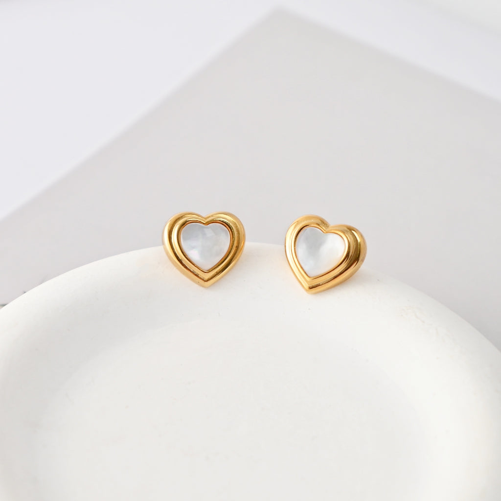 18K Gold Plated Heart Post Earrings, Sterling Silver Made, MOP Heart Post| Finished Earrings
