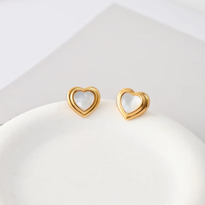 18K Gold Plated Heart Post Earrings, Sterling Silver Made, MOP Heart Post| Finished Earrings