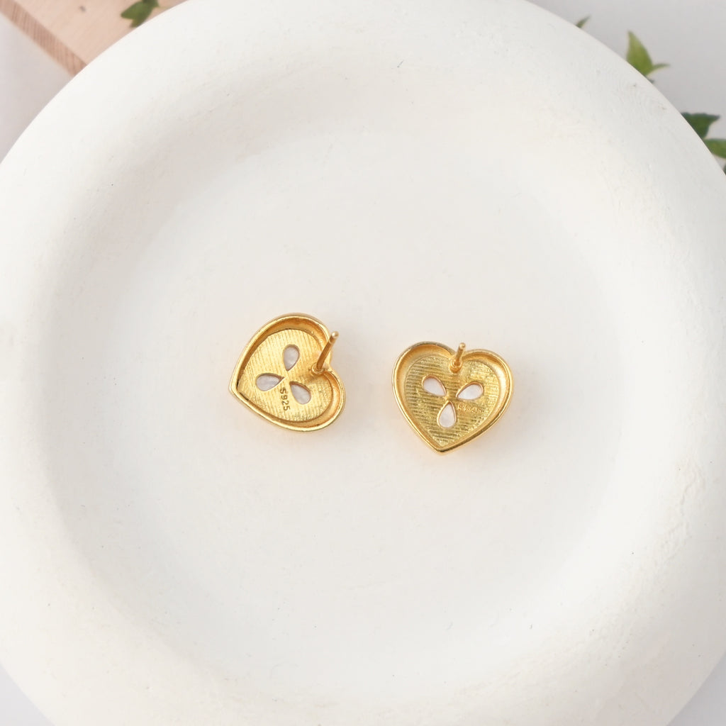 18K Gold Plated Heart Post Earrings, Sterling Silver Made, MOP Heart Post| Finished Earrings
