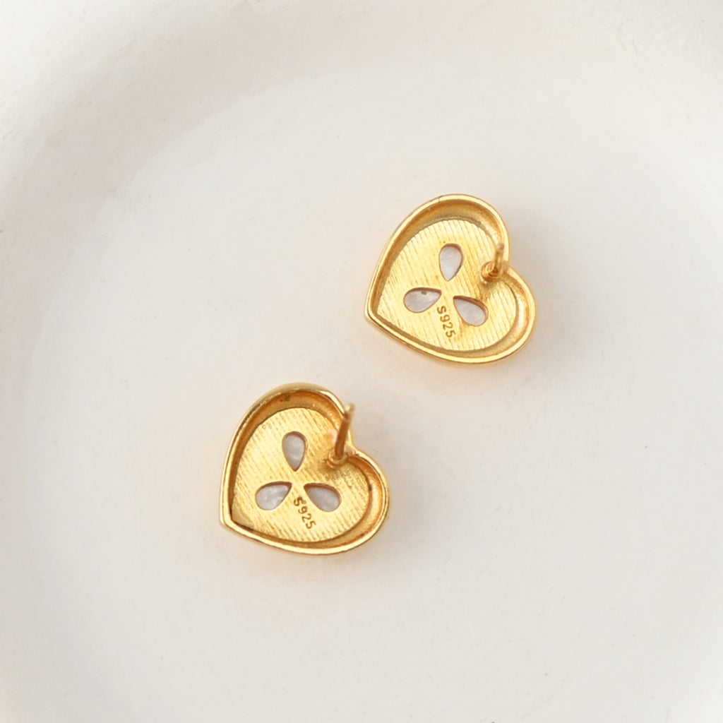 18K Gold Plated Heart Post Earrings, Sterling Silver Made, MOP Heart Post| Finished Earrings