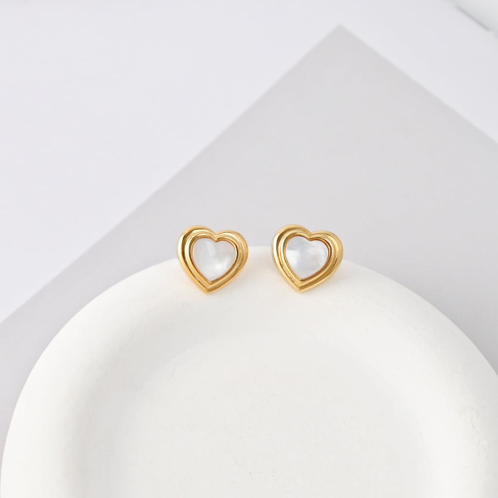 18K Gold Plated Heart Post Earrings, Sterling Silver Made, MOP Heart Post| Finished Earrings