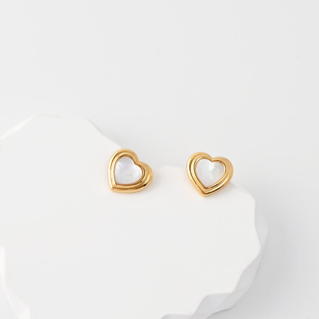 18K Gold Plated Heart Post Earrings, Sterling Silver Made, MOP Heart Post| Finished Earrings