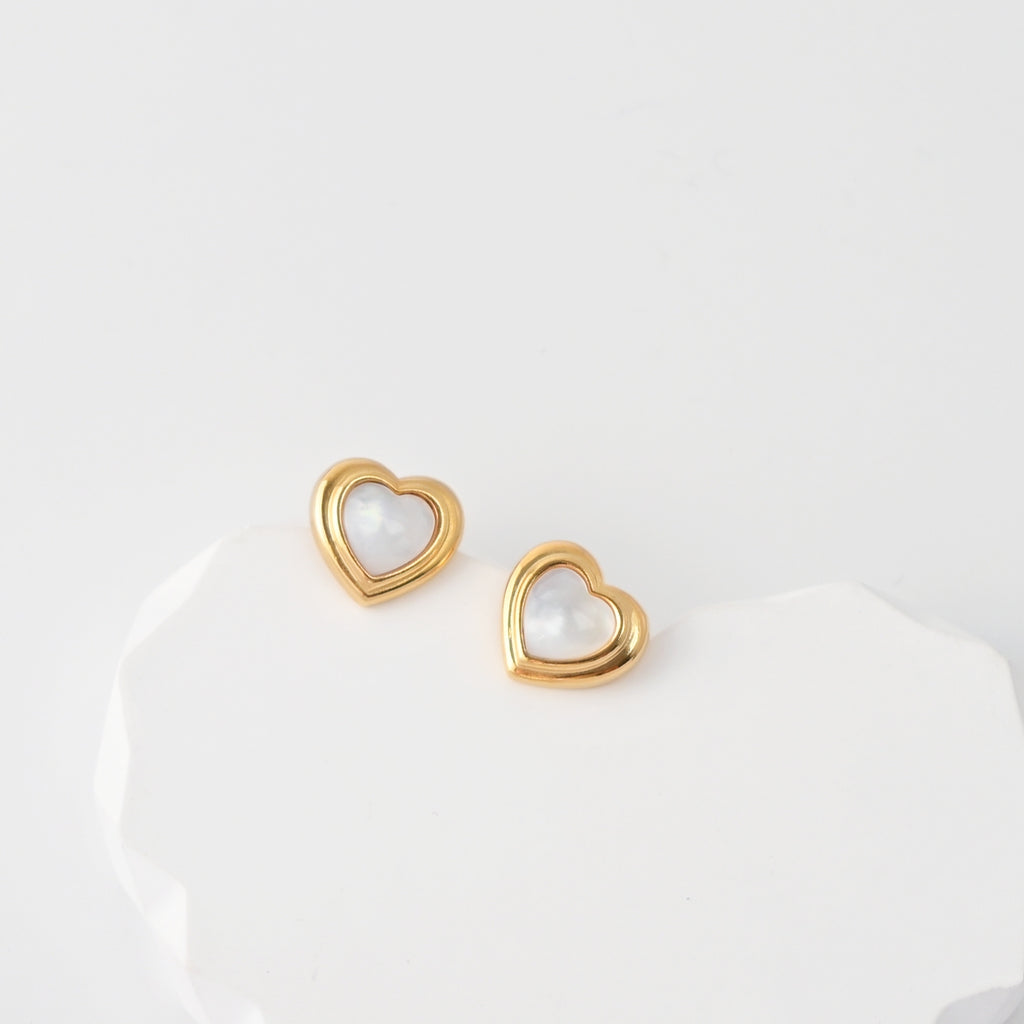 18K Gold Plated Heart Post Earrings, Sterling Silver Made, MOP Heart Post| Finished Earrings