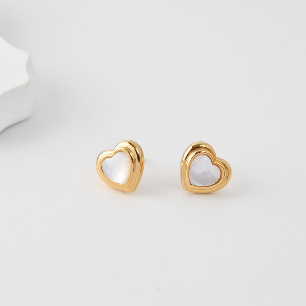 18K Gold Plated Heart Post Earrings, Sterling Silver Made, MOP Heart Post| Finished Earrings